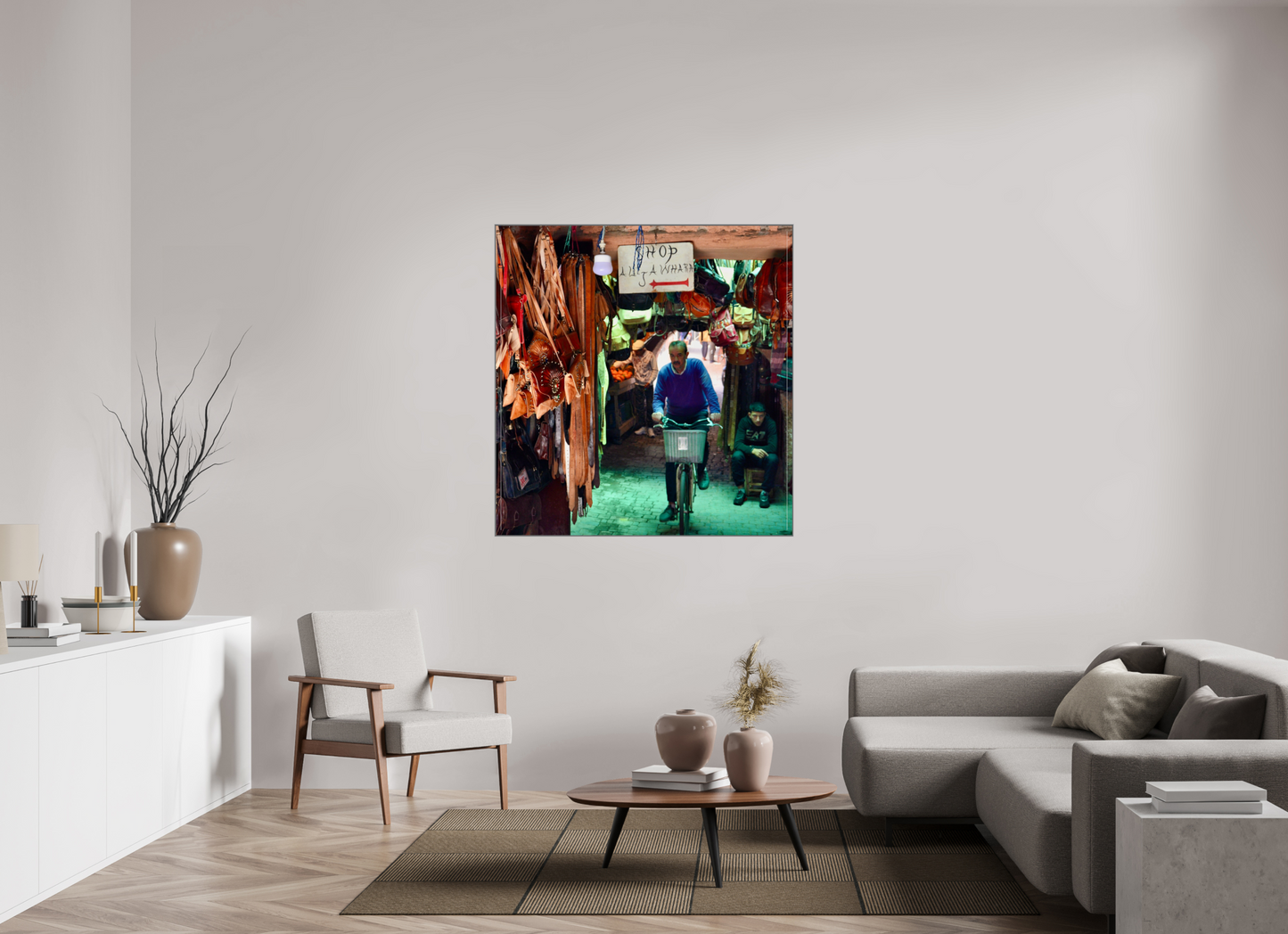 120 x 125,3 cm, Art Box 50 mm - Aluminium Rahmen - Foto-Abzug hinter Acrylglas - printed and designed by Whitewall Souks by Bike at Night Vol.1; Photo Art Print on Acrylic Glass with Art Box 50 mm Aluminum Frame