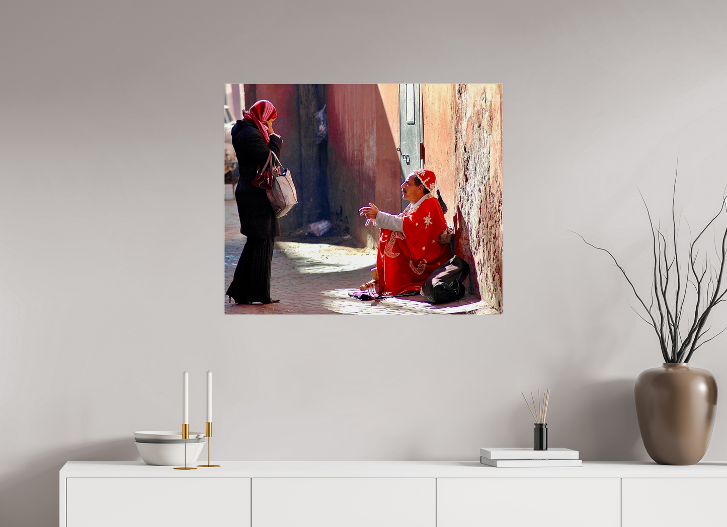 84,3 x 70 cm, Photo Print Under Acrylic Glass Morning Chat in the Medina - Vol.1; Photo Art Print under Acrylic Glass