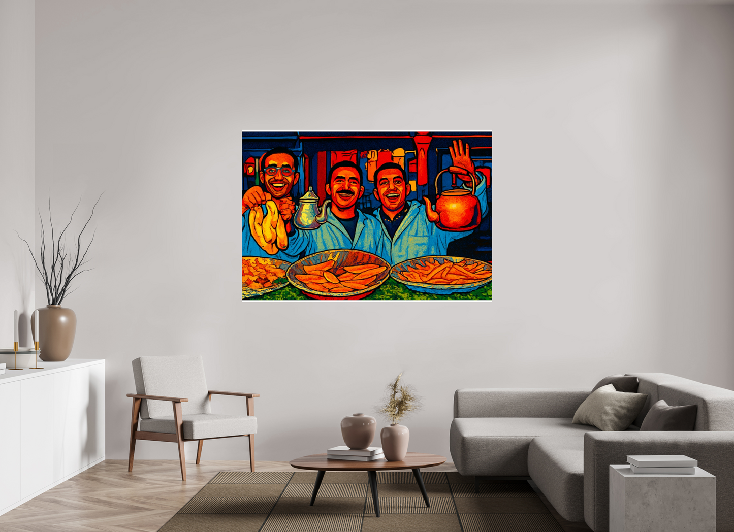 174,3 x 120 cm, Photo Print Under Acrylic Glass Oriental Food with Good Mood - Pop Art Design, Vol.3- Photo Art Print under Acrylic Glass