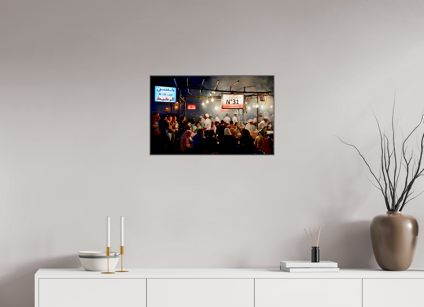 62,8 x 40 cm, Art Box 50 mm - Aluminium Rahmen - Foto-Abzug hinter Acrylglas - printed and designed by Whitewall Marrakech Street Food Market Vol. 1; Fotokunstdruck unter Acrylglas; verschiedene Rahmenoptionen