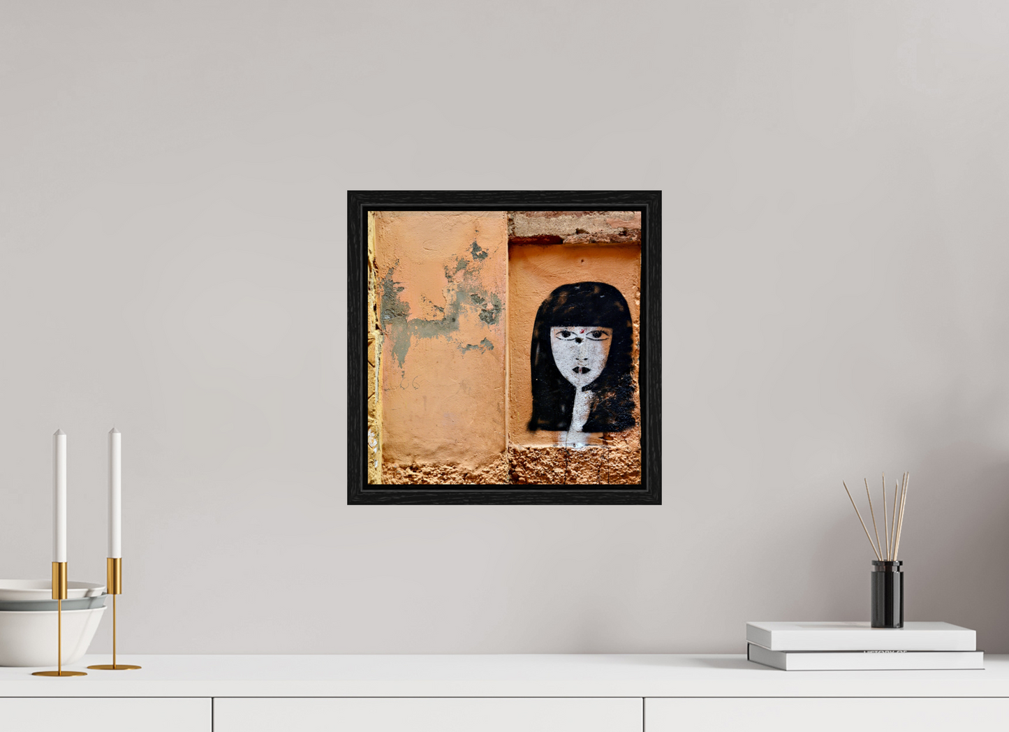 30 x 30 cm, Foto Print on Acrylic glass; Oak Wood Frame Basel 15 mm Silence in the Medina Vol. 1; Marrakech-Morocco; Fine Art Photo Print under Acrylic Glass