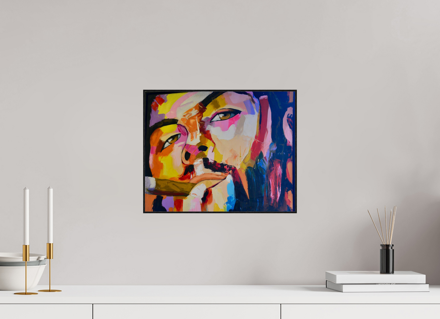 37,5 x 30 cm, Foto-Abzug hinter Acrylglas glänzend - ArtBox aus Massivholz 4 mm, Eiche schwarz Cool Boy with Cigar - Pop Art Painting - Fine Art Print on Acrylic Glass, Oak Wood Frame