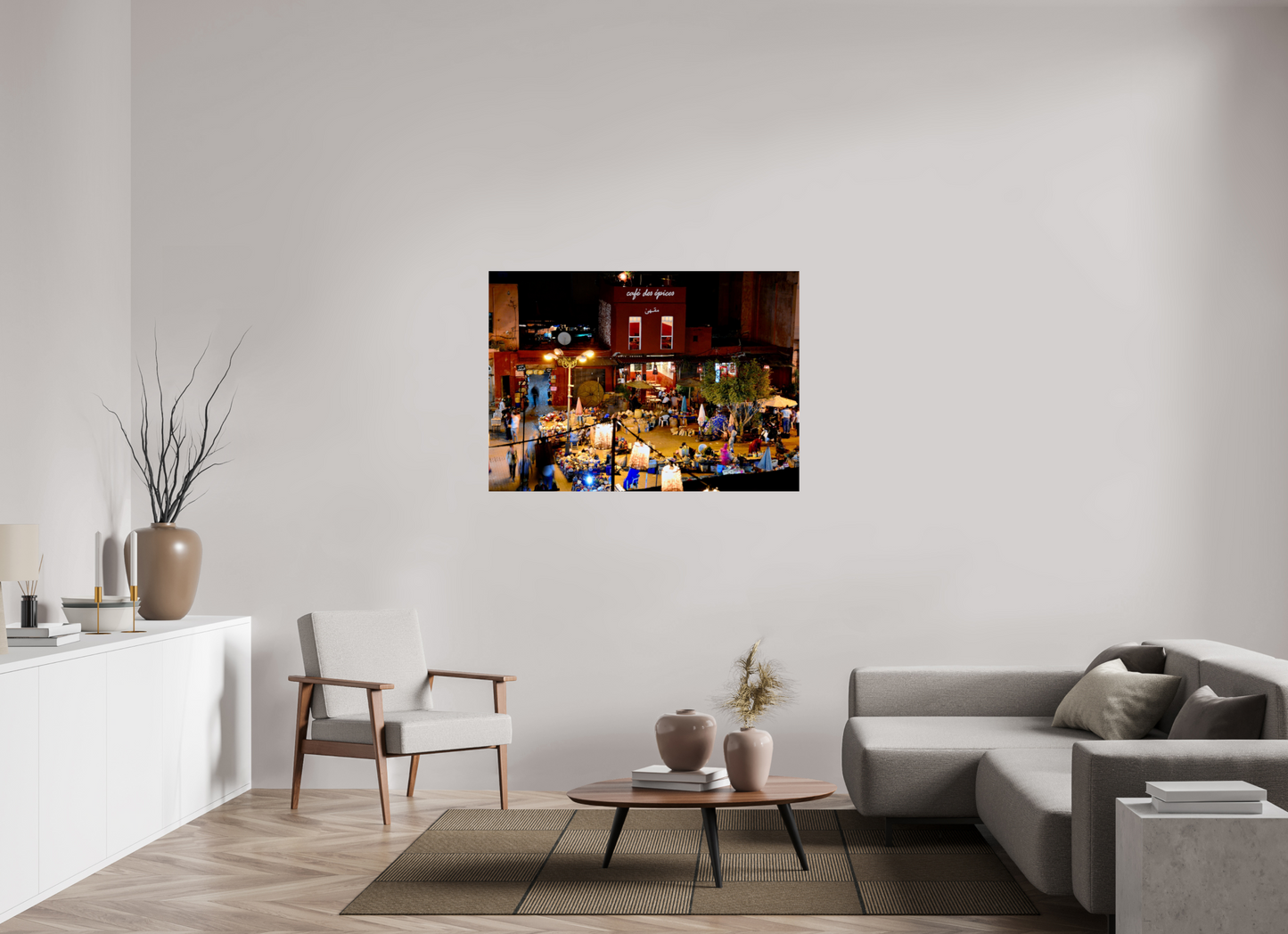 126,8 x 90 cm, Photo Print Under Acrylic Glass Place des Epices Marrakech at Night; Smalll, hidden market square in the Souks of Marrakech Medina, Fine Art Photo Print under Acrylic Glass