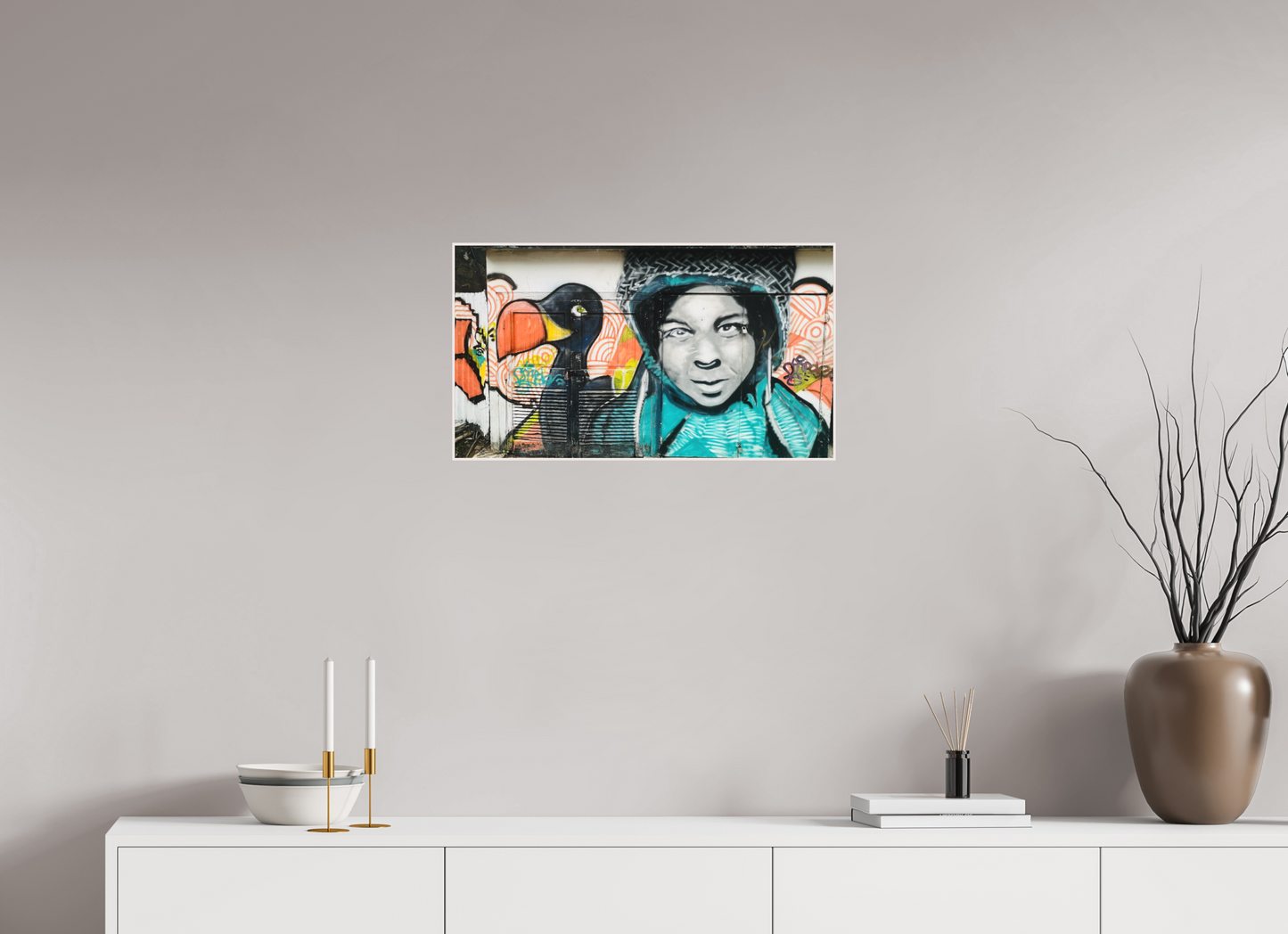 64 x 36 cm, Foto Abzug hinter Acrylglas Matt; Art Box aus Massivholz 4 mm Ahorn weiß My Friend Dodo - Graffiti Street Art - Port Louis Mauritius; Photo Art Print under Acrylic Glass