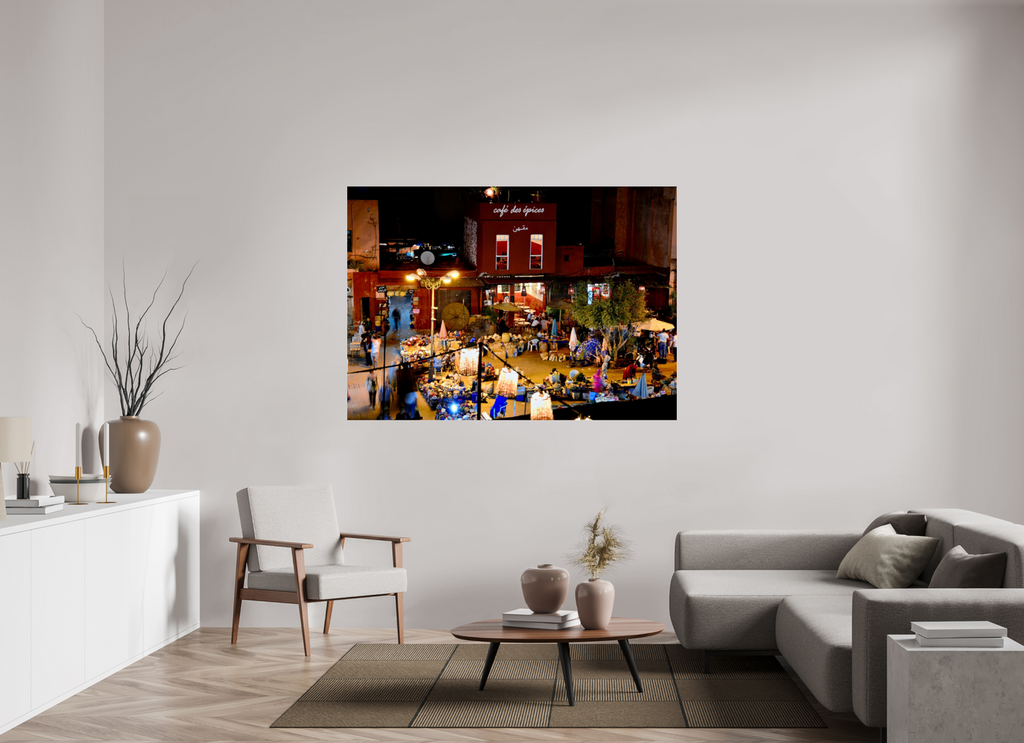 169,1 x 120 cm, Photo Print Under Acrylic Glass Place des Epices Marrakech at Night; Smalll, hidden market square in the Souks of Marrakech Medina, Fine Art Photo Print under Acrylic Glass