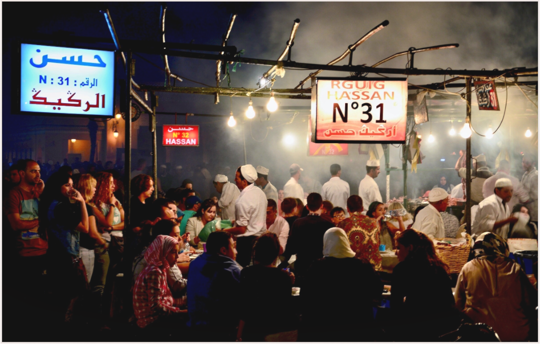 Main image Marrakech Street Food Market Vol. 1; Photo Art Print under Acrylic Glass; Art Box Frame 50 mm; White Maple Wood