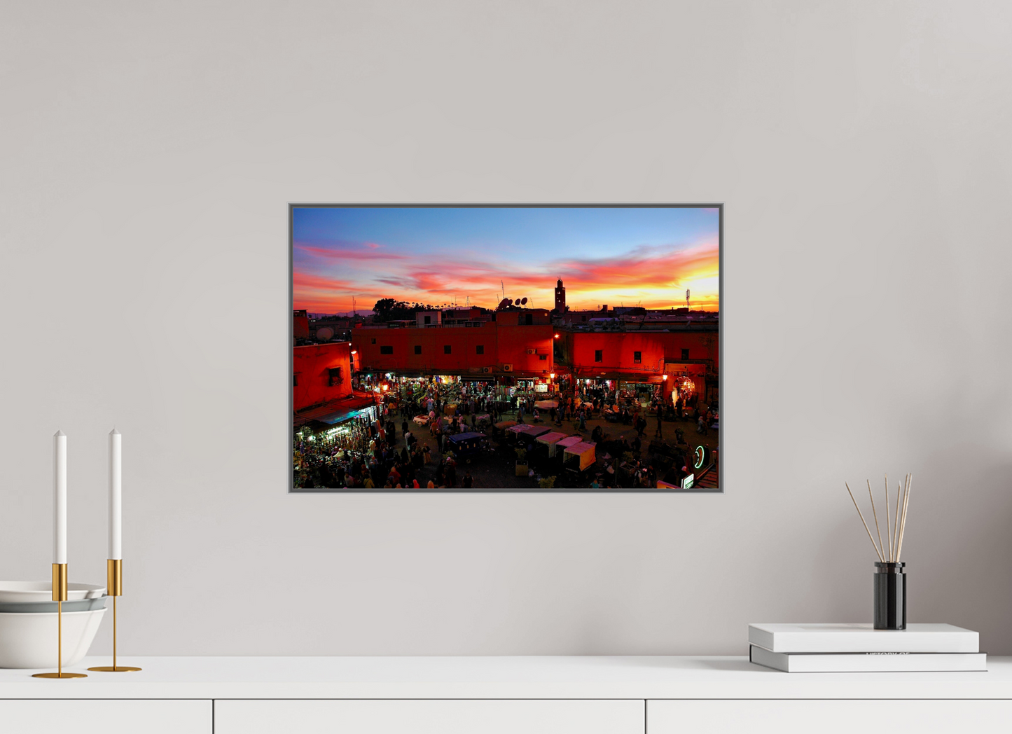 45,5 x 30 cm, Art Box 50 mm - Aluminium Rahmen - Foto-Abzug hinter Acrylglas - printed and designed by Whitewall Magic Sunset in the Medina Vol. 2- Marrakech. Fine Art Photo Print under Acrylic Glas; P