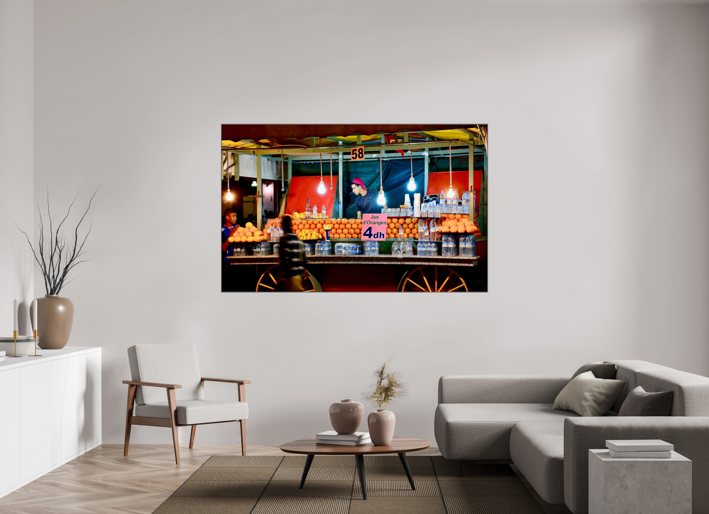 190,4 x 120 cm, Art Box 50 mm - Aluminium Rahmen - Foto-Abzug hinter Acrylglas - printed and designed by Whitewall Marrakech Night Market Vol. 1; Photo Art Print under Acrylic Glass; Art Box Frame Aluminium 50 mm