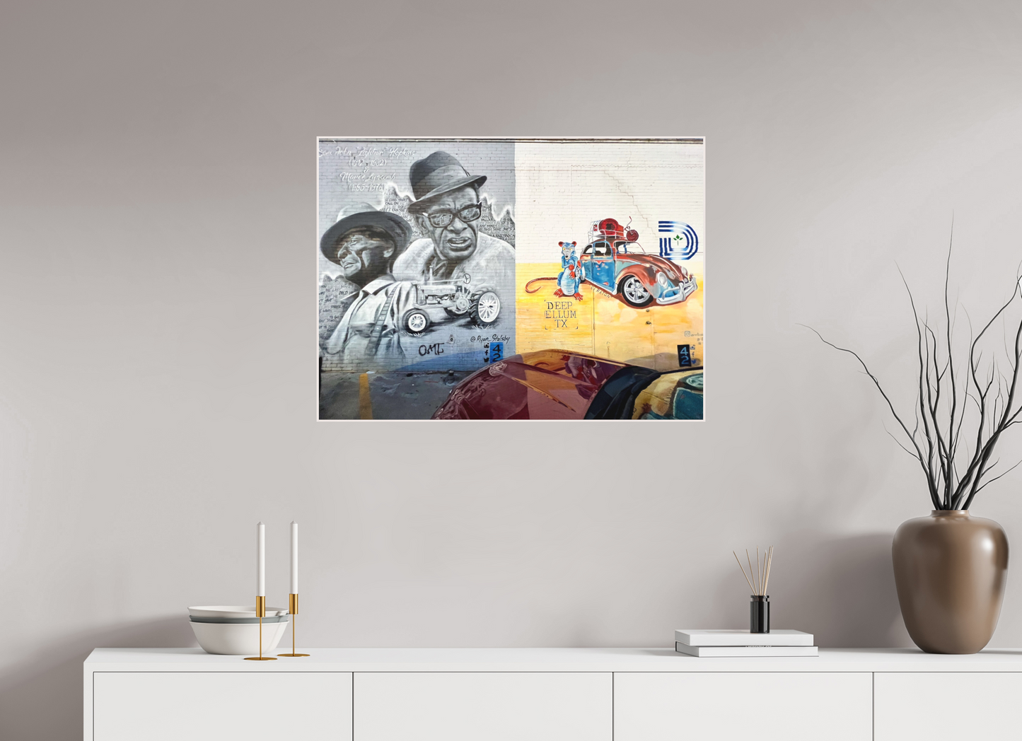 82 x 60 cm, Foto Abzug hinter Acrylglas Matt; Art Box aus Massivholz 4 mm Ahorn weiß Deep Ellum TX Street Art Vol. 1 - Collection "Graffiti Street Art meets Marrakech" - Photo Art print under Acrylic Glass;