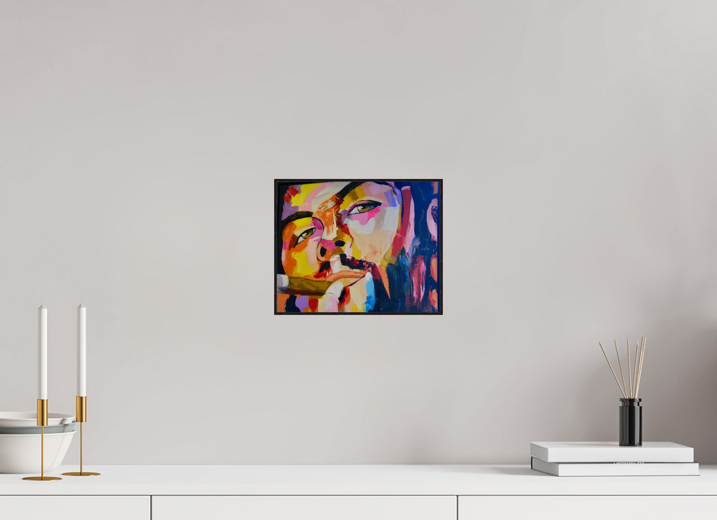25 x 20 cm, Foto-Abzug hinter Acrylglas glänzend - ArtBox aus Massivholz 4 mm, Eiche schwarz Cool Boy with Cigar - Pop Art Painting - Fine Art Print on Acrylic Glass, Oak Wood Frame