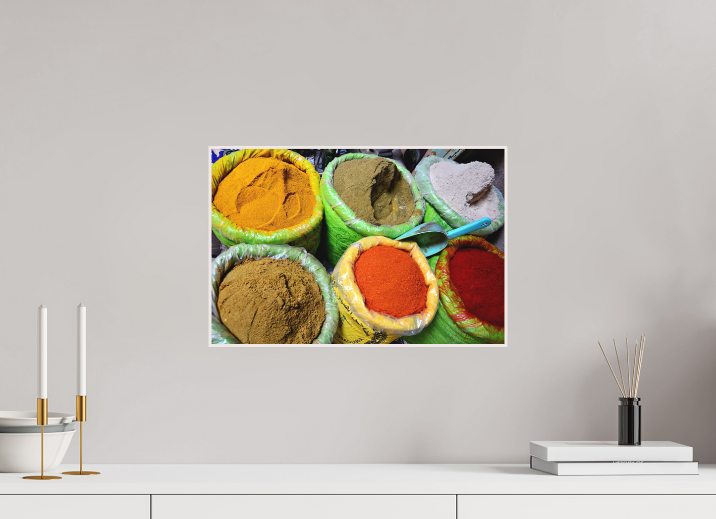 45 x 30 cm, Foto Abzug hinter Acrylglas Matt; Art Box aus Massivholz 4 mm Ahorn weiß Spices & Colors from Marrakech Vol. 3 - Fine Art Photo Print under Acrylic Glass