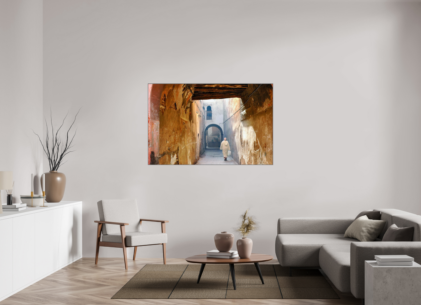 154,1 x 100 cm, Art Box 50 mm - Aluminium Rahmen - Foto-Abzug hinter Acrylglas - printed and designed by Whitewall The Souks of Marrakech Vol.8 - Hidden in the Medina