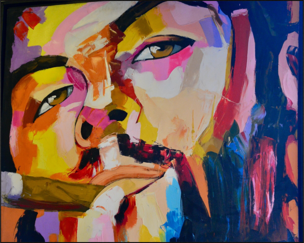 Main image Cool Boy with Cigar - Pop Art Painting - Fine Art Print on Acrylic Glass, Oak Wood Frame