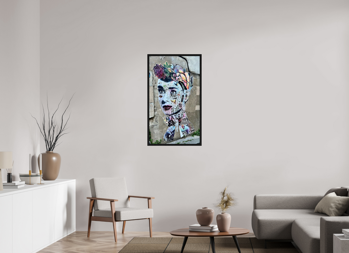 60 x 104,4 cm, Foto Print on Acrylic glass; Oak Wood Frame Basel 15 mm Free Lady from Montmartre - Street Pop Art Vol. 2 - Fine Art Photo Print under Acrylic Glass