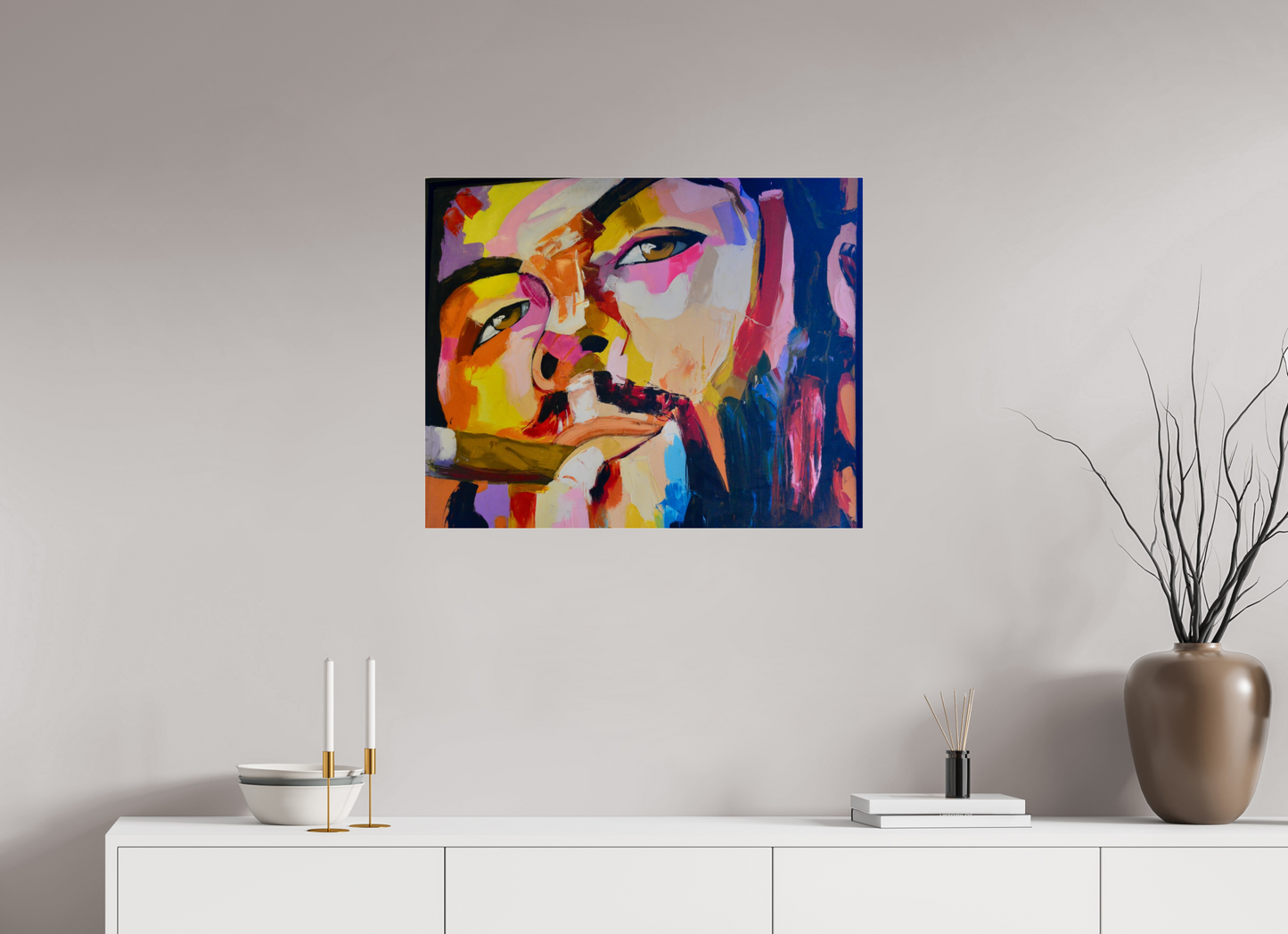 74,9 x 60 cm, Photo Print Under Acrylic Glass Cool Boy with Cigar - Pop Art Painting - Fine Art Print on Acrylic Glass