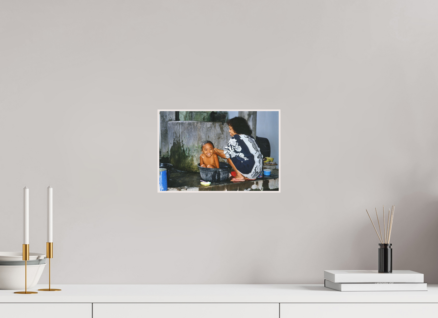 30 x 20 cm, Foto Abzug hinter Acrylglas Matt; Art Box aus Massivholz 4 mm Ahorn weiß Happy Market Kids Vol. 1; Fine Art Photo Print under Acrylglass