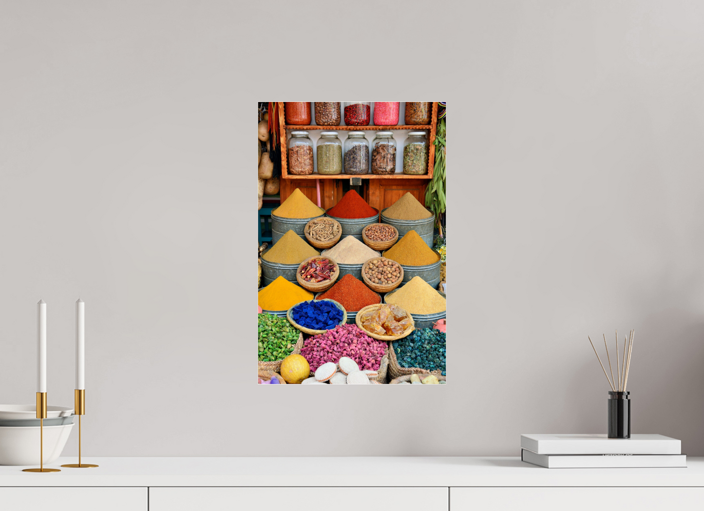 30 x 45 cm, Photo Print Under Acrylic Glass Spices and Colors from Marrakech; Image taken by J. Schleenbecker; copyright 2025 Fine Art Photo Print under Acrylic Glass