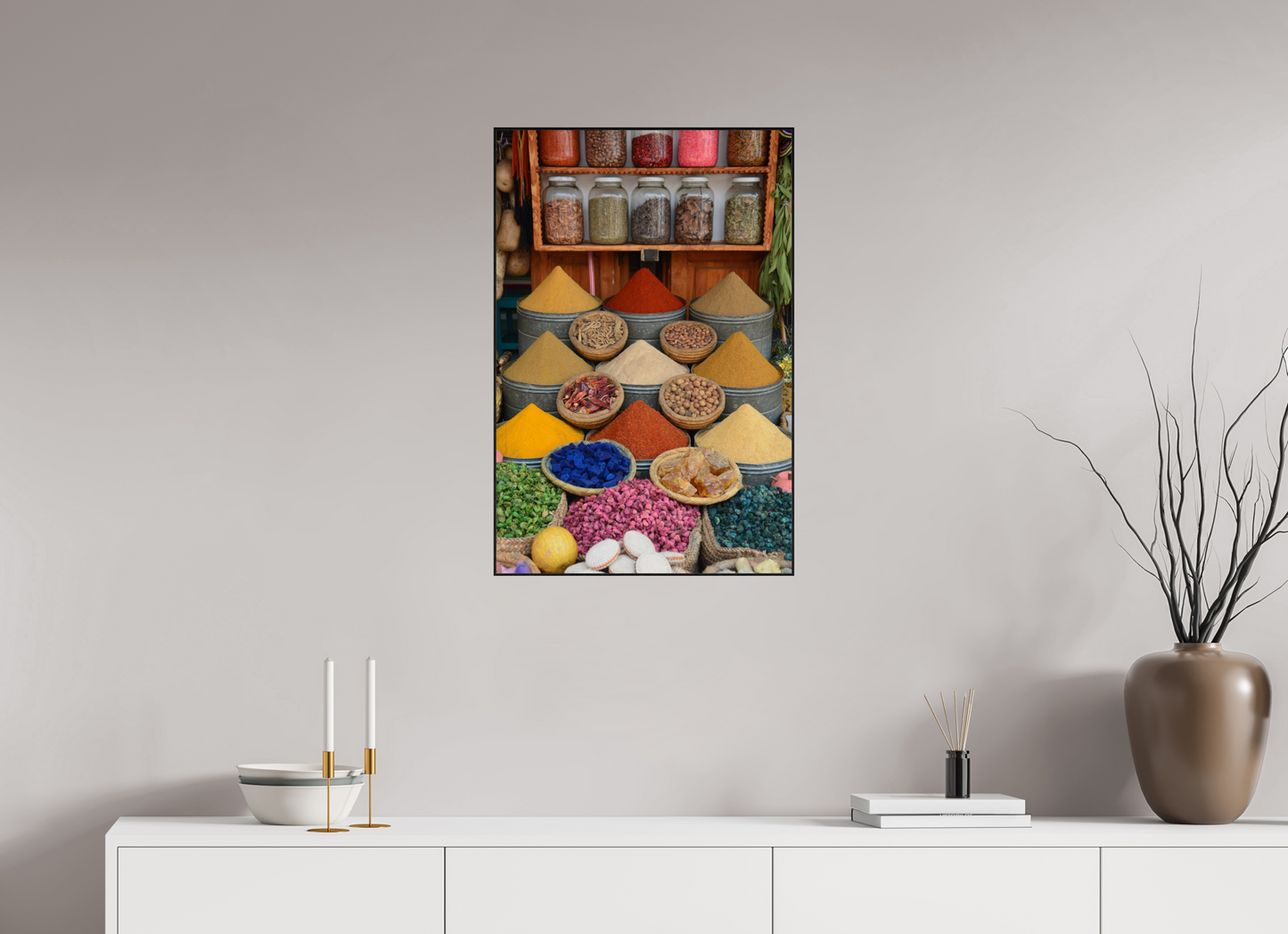 Spices and Colors Vol. 1 - Photo Art Print under Acrylic Glass with Art Box Frame Oak wood black 50 mm