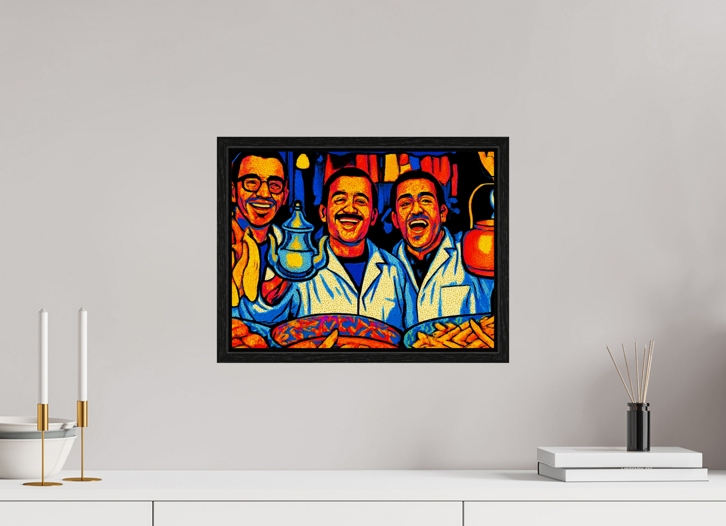 40 x 30 cm, Foto Print on Acrylic glass; Oak Wood Frame Basel 15 mm Oriental Food with Good Mood Vol. 2: Pop Art Design; Fine Art Photo Print under Acrylic Glass