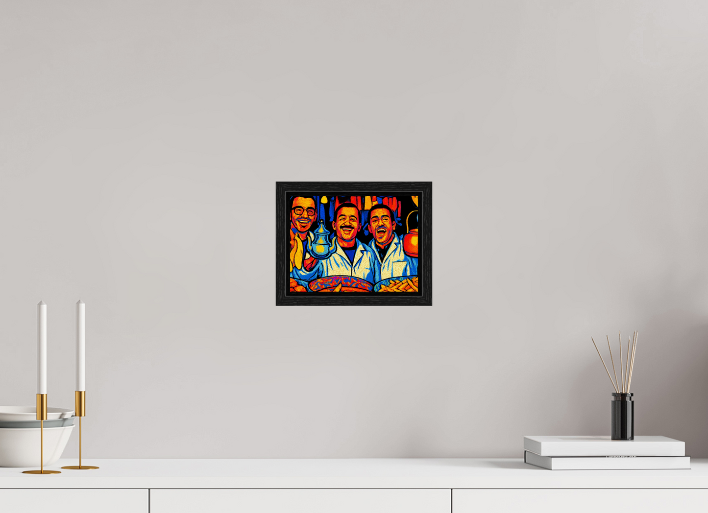 20 x 15 cm, Foto Print on Acrylic glass; Oak Wood Frame Basel 15 mm Oriental Food with Good Mood Vol. 2: Pop Art Design; Fine Art Photo Print under Acrylic Glass