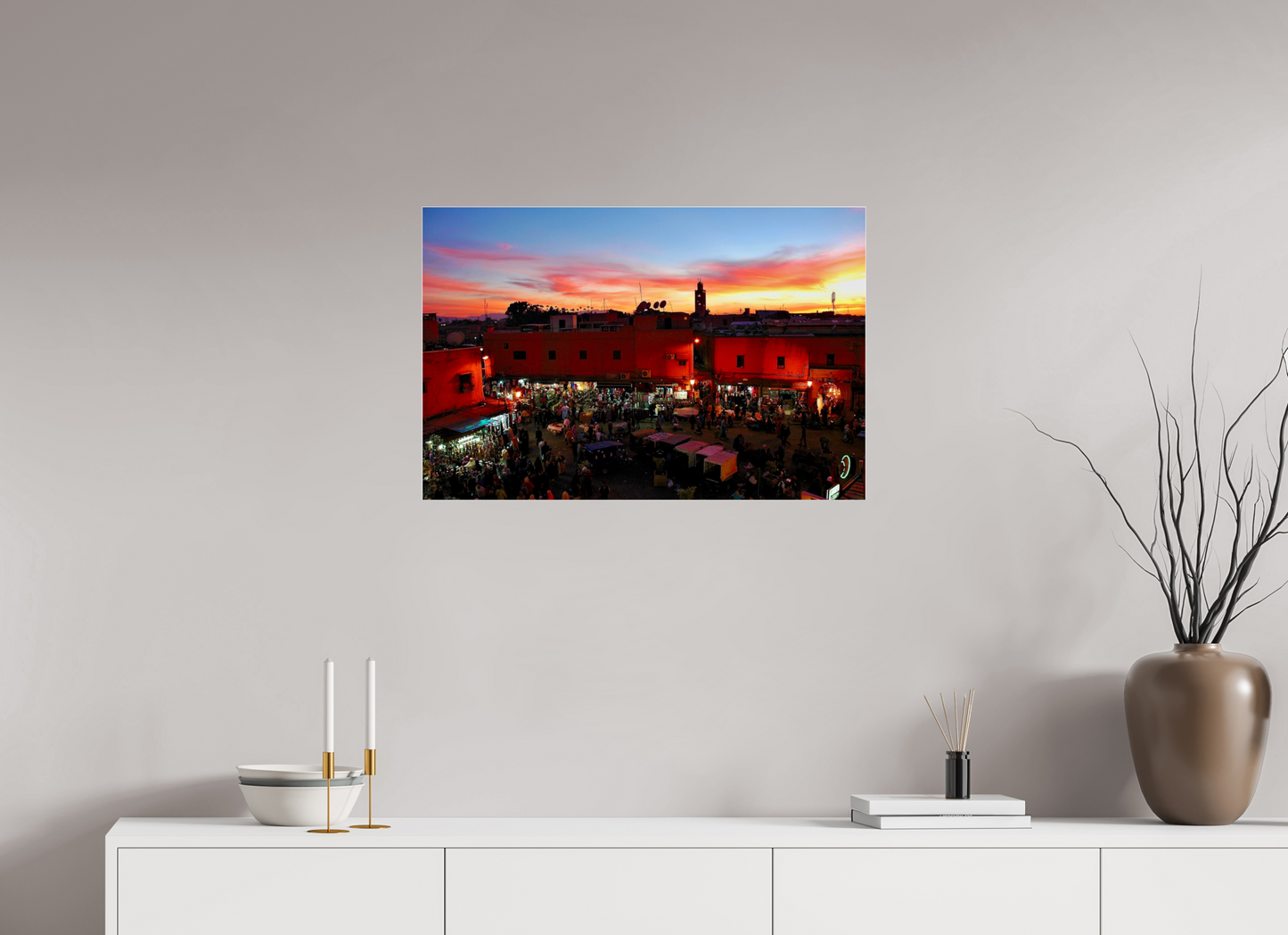 75,8 x 50 cm, Foto-Abzug hinter Acryl Glas - Echtholz-Rahmen Eiche schwarz Magic Sunset in the Medina Vol. 2- Marrakech. Fine Art Photo Print under Acrylic Glas; P