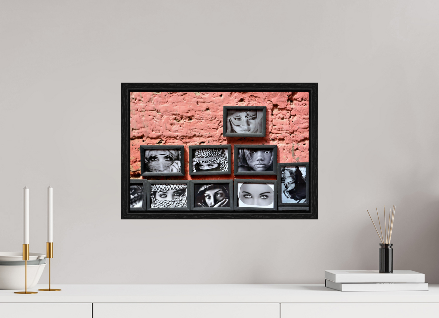 45 x 30 cm, Foto Print on Acrylic glass; Oak Wood Frame Basel 15 mm Secret Eyes of Marrakech Vol 3; Fine Art Photo Print under Acrylic Glass