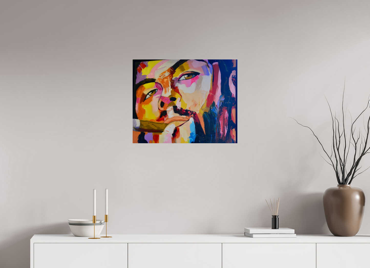 62,4 x 50 cm, Photo Print Under Acrylic Glass Cool Boy with Cigar - Pop Art Painting - Fine Art Print on Acrylic Glass