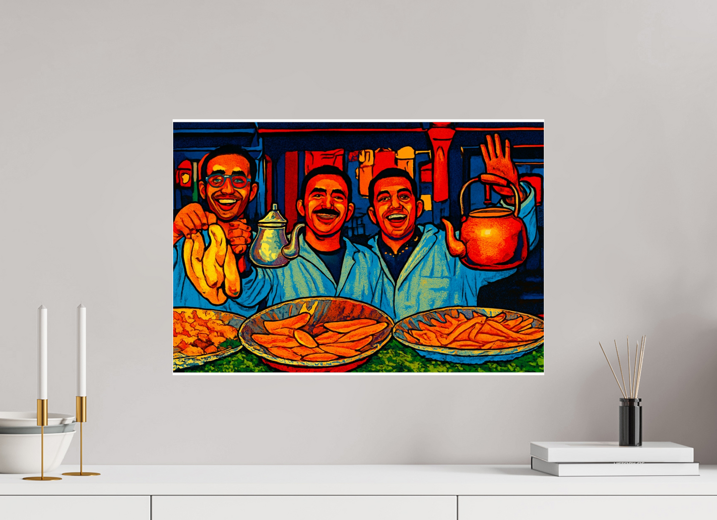 58,1 x 40 cm, Photo Print Under Acrylic Glass Oriental Food with Good Mood - Pop Art Design, Vol.3- Photo Art Print under Acrylic Glass
