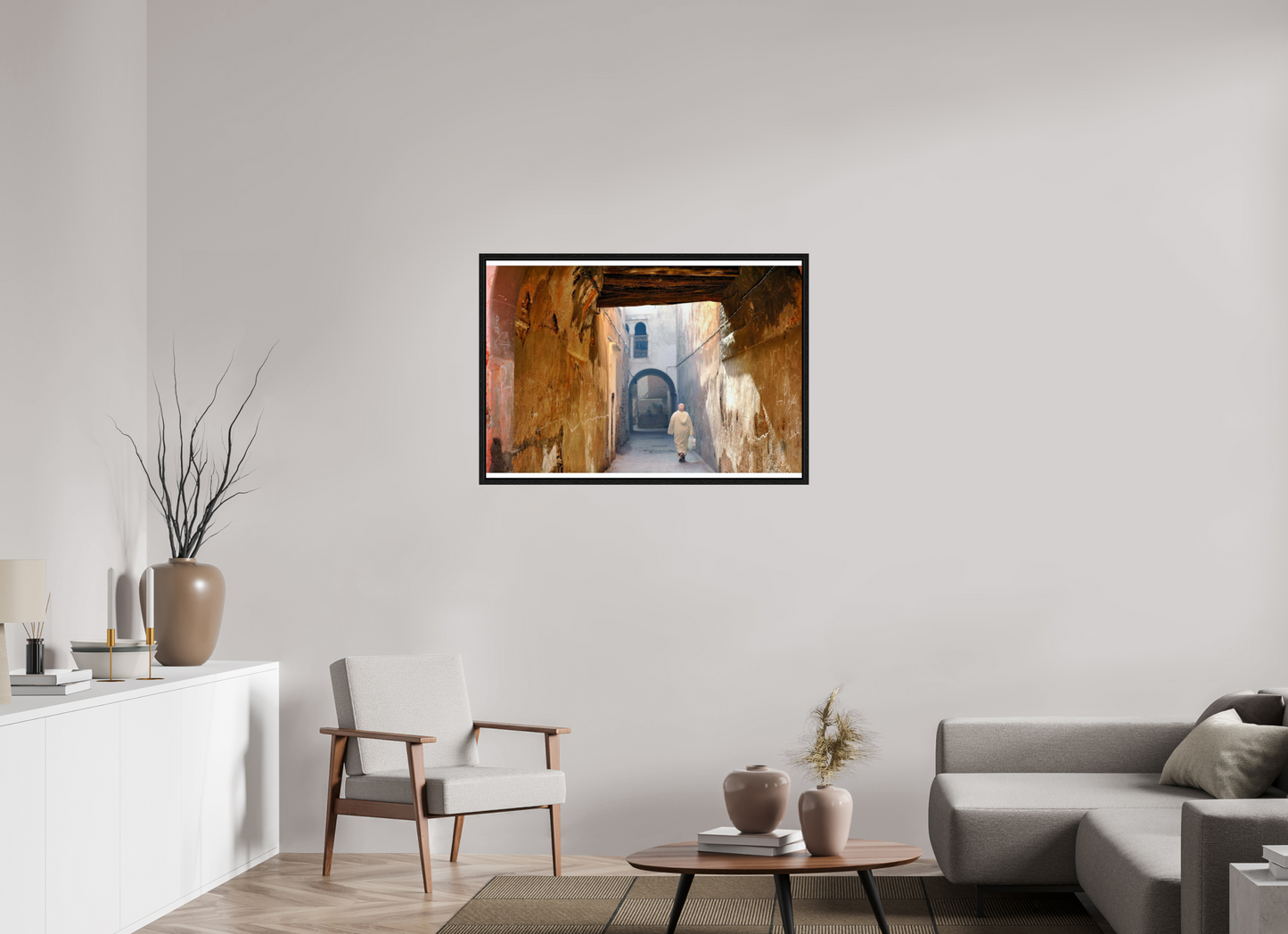 101,7 x 70 cm, Foto Print on Acrylic glass; Oak Wood Frame Basel 15 mm The Souks of Marrakech - Hidden in the Medina; Fine Art Photo Print under Acrylic Glass
