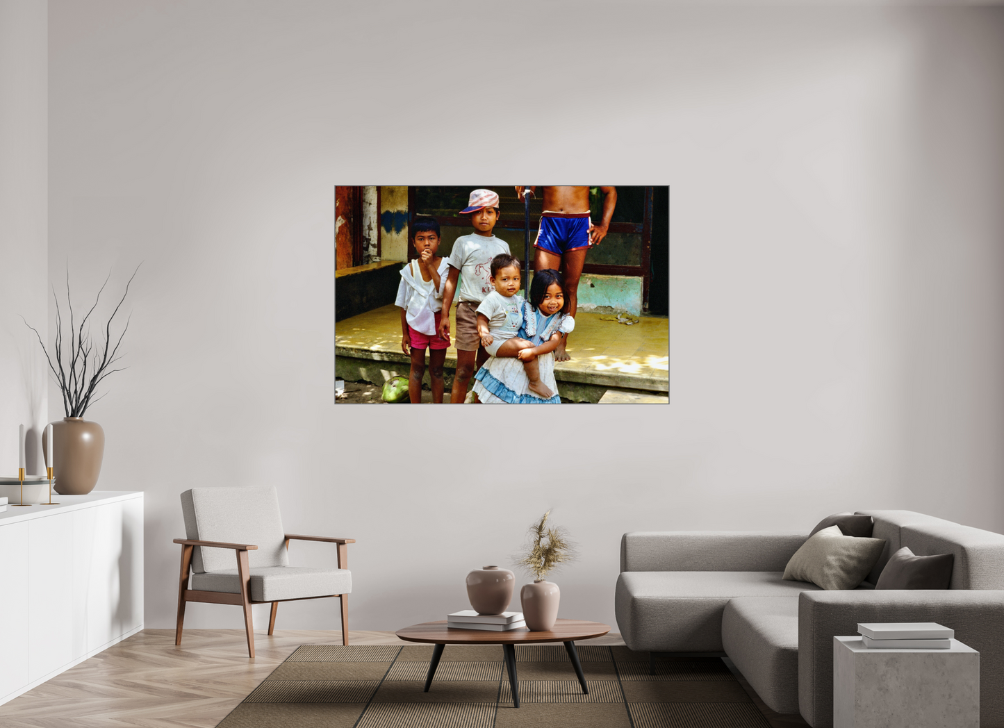 168,7 x 110 cm, Art Box 50 mm - Aluminium Rahmen - Foto-Abzug hinter Acrylglas - printed and designed by Whitewall Happy Market Kids Vol.2; Java-Indonesia; Fine Art Photo Print under Acrylic Glass