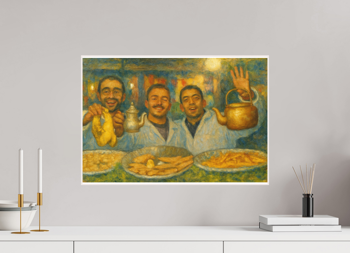 58,1 x 40 cm, Foto Abzug hinter Acrylglas Matt; Art Box aus Massivholz 4 mm Ahorn weiß Oriental Food with Good Mood Vol.2, Photo Art Print under Acrylic Glass, Art Box Frame Wood white 50 mm