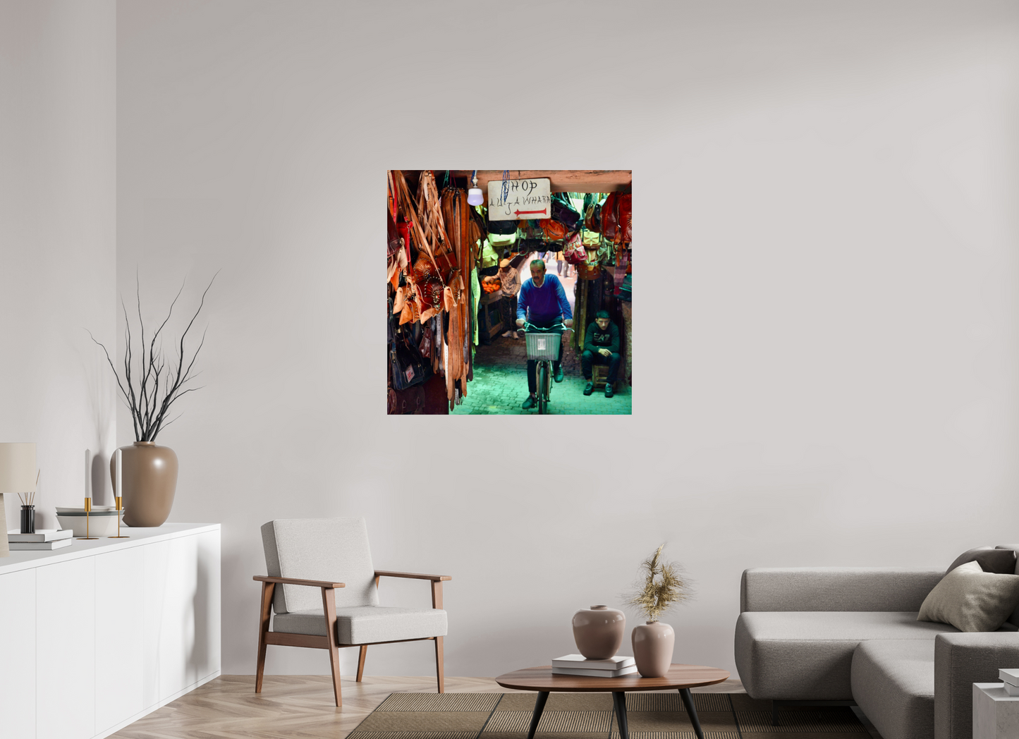 100 x 100 cm, Photo Print Under Acrylic Glass Souks by Bike at Night Vol.1; Photo Print on Acrylic Glass; by J