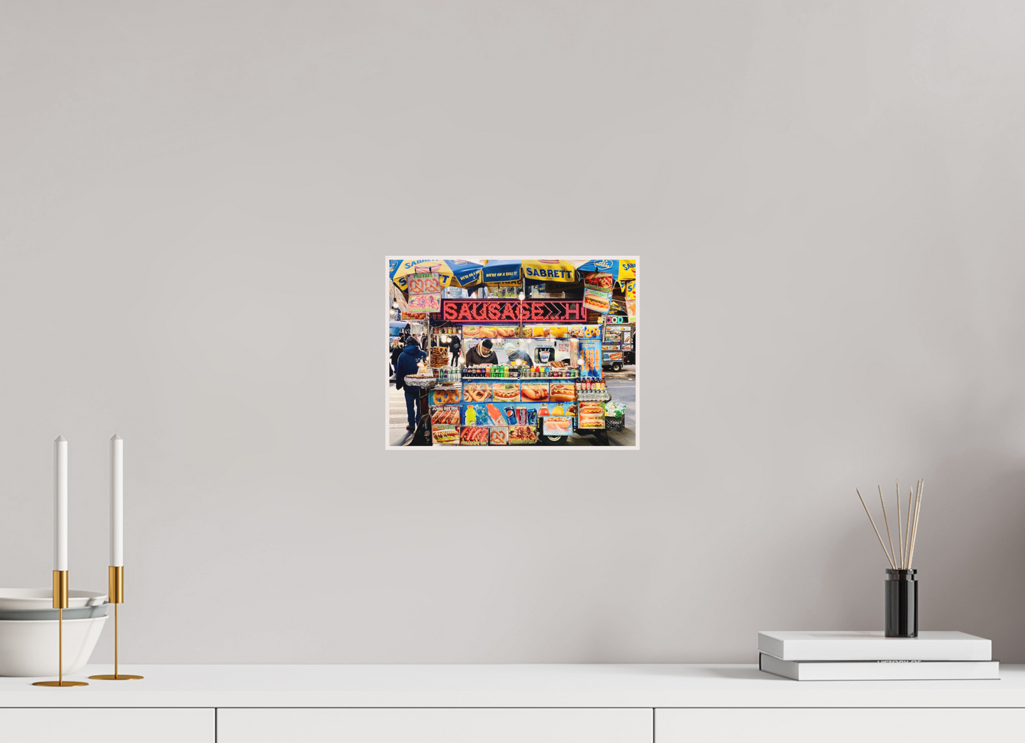 26,4 x 20 cm, Foto Abzug hinter Acrylglas Matt; Art Box aus Massivholz 4 mm Ahorn weiß NCY Streetfood Vol.1 - Manhatten New York City; Fine Art Photo Print under Acrylic Glass