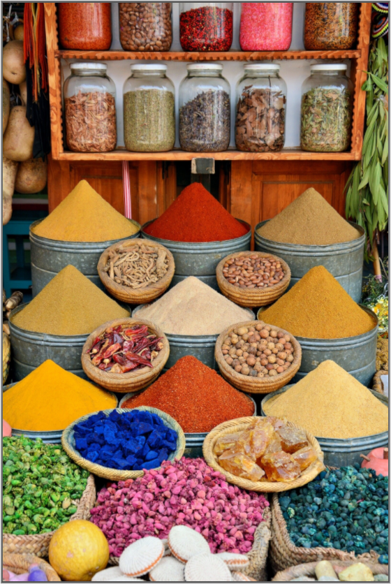 Main image Spices and Colors from Marrakech; Image taken by J. Schleenbecker; copyright 2025 Fine Art Photo Print under Acrylic Glass