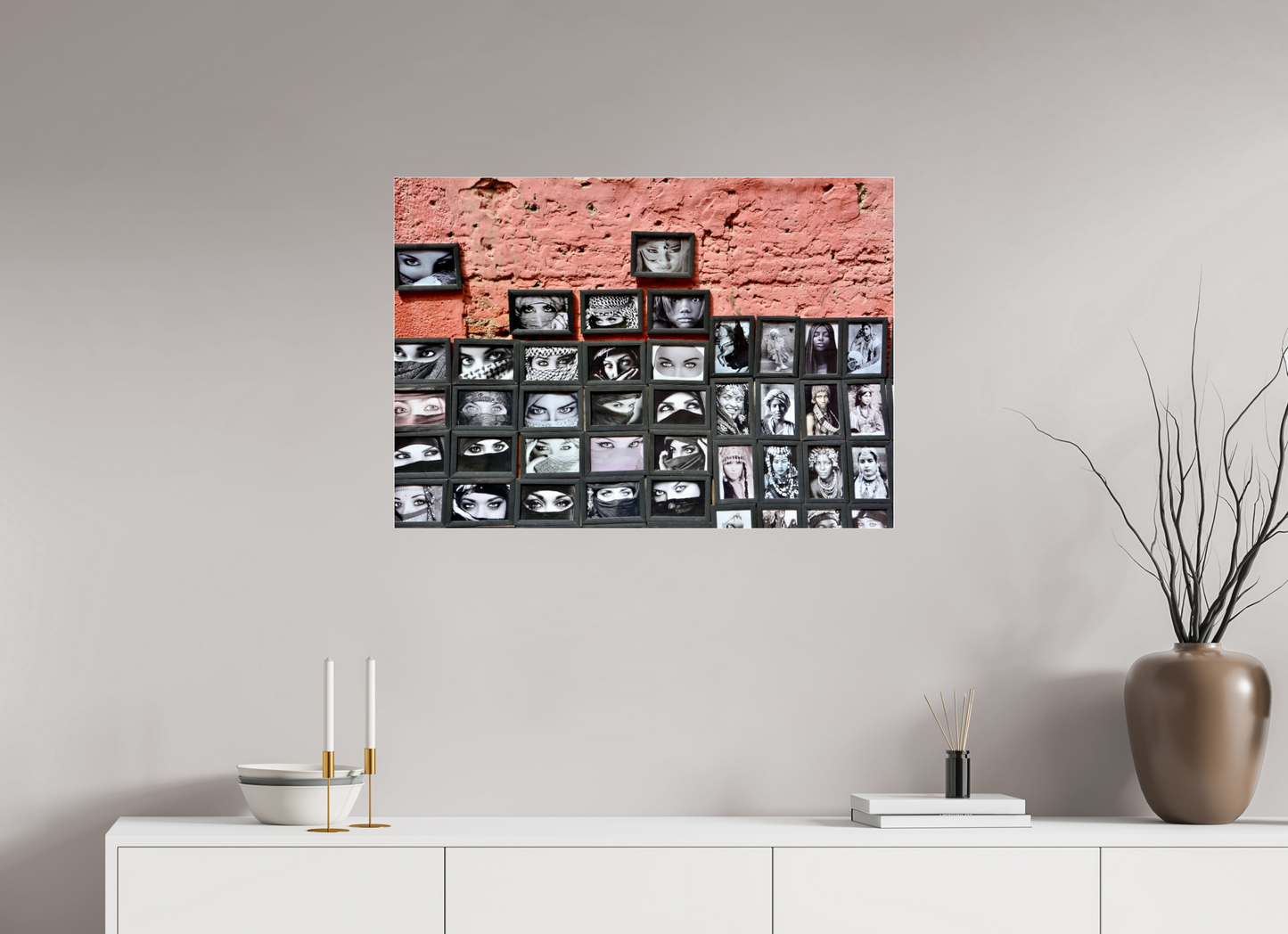 85,4 x 60 cm, Foto-Abzug hinter Acryl Glas - Echtholz-Rahmen Eiche schwarz Secret Eyes of Marrakech Vol. 1 -Foto Print on Acryl - Oak Wood Frame in Black