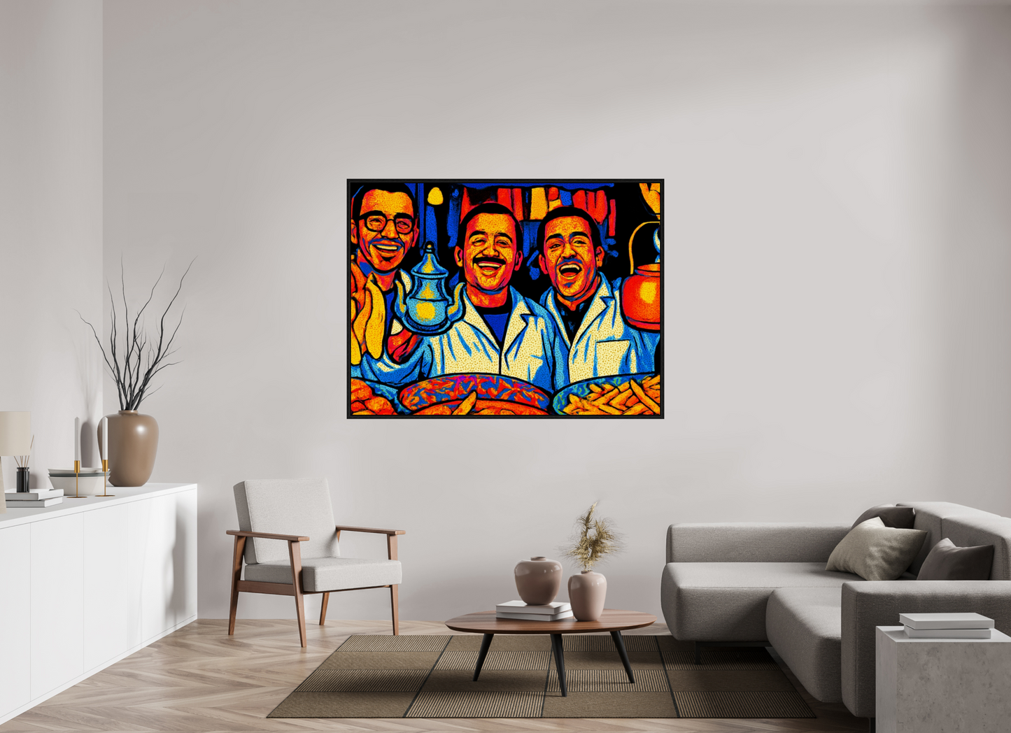 160 x 120 cm, Foto Print on Acrylic glass; Oak Wood Frame Basel 15 mm Oriental Food with Good Mood Vol. 2: Pop Art Design; Fine Art Photo Print under Acrylic Glass