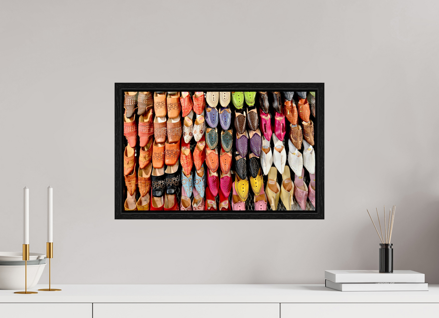 48,3 x 30 cm, Foto Print on Acrylic glass; Oak Wood Frame Basel 15 mm Oriental Foot Wear Vol. 1 - Fine Art Photo Print under Acrylic Glass