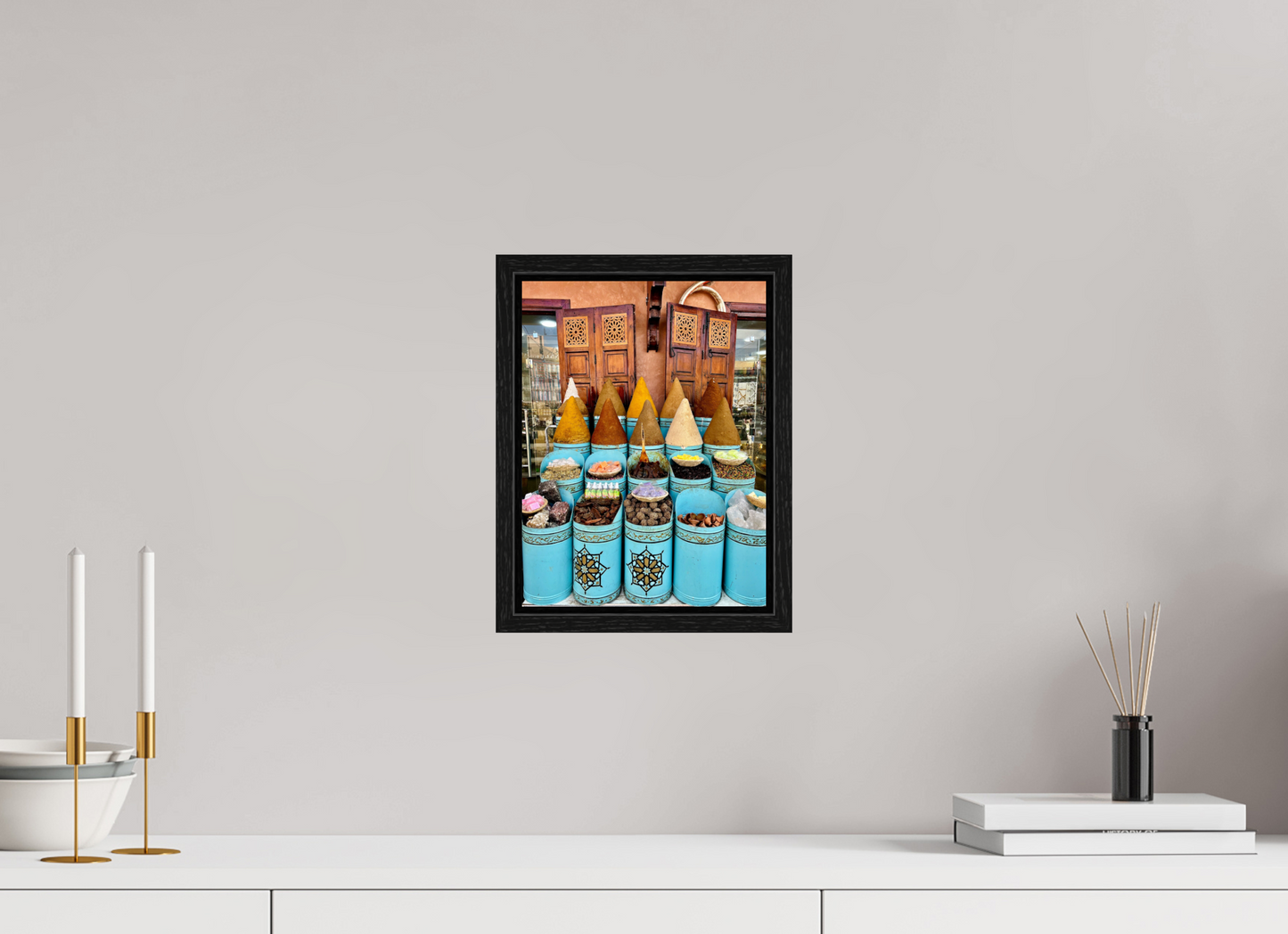 21 x 28 cm, Foto Print on Acrylic glass; Oak Wood Frame Basel 15 mm Colors and Spices Vol. 7 - Souks of Marrakech; Photo Art Print under Acrylic Glass; Phto by J. Schleenbecker, Copyright 2025.