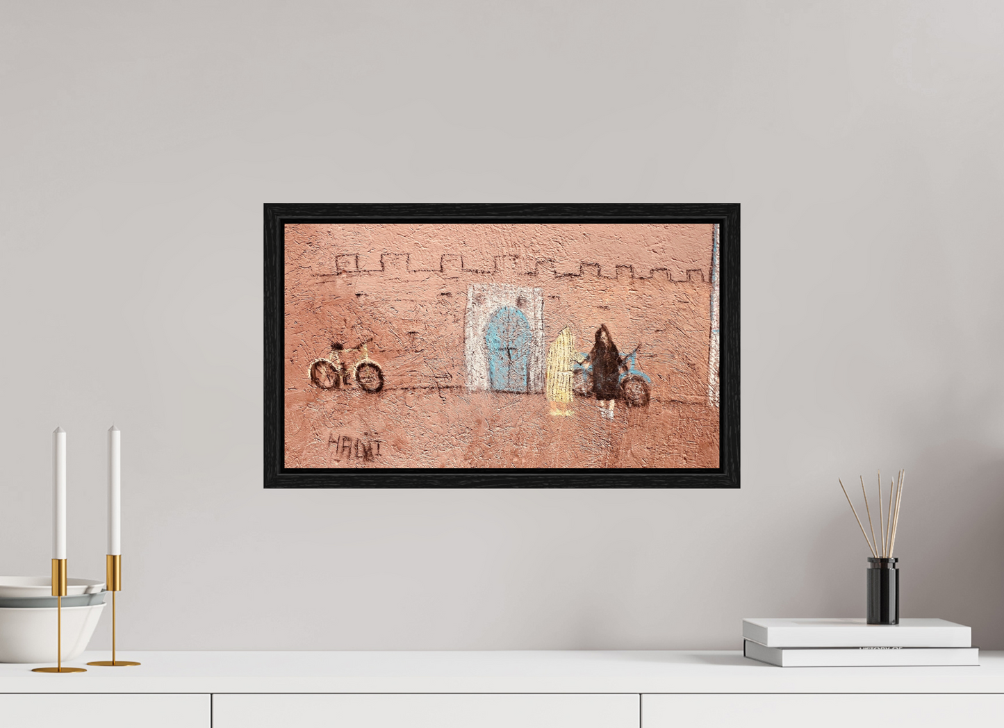 48 x 27 cm, Foto Print on Acrylic glass; Oak Wood Frame Basel 15 mm Life in the Medina Vol. 2 - Photo Art Print under Acrylic Glass.