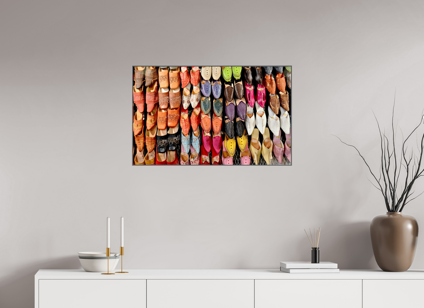 80,5 x 50 cm, Art Box 50 mm - Aluminium Rahmen - Foto-Abzug hinter Acrylglas - printed and designed by Whitewall Oriental Foot Wear Vol. 1 - Fine Art Photo Print under Acrylic Glass