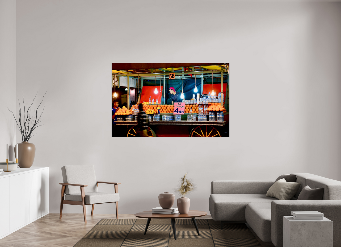 174,5 x 110 cm, Art Box 50 mm - Aluminium Rahmen - Foto-Abzug hinter Acrylglas - printed and designed by Whitewall Marrakech Night Market Vol. 1; Photo Art Print under Acrylic Glass; Art Box Frame Aluminium 50 mm