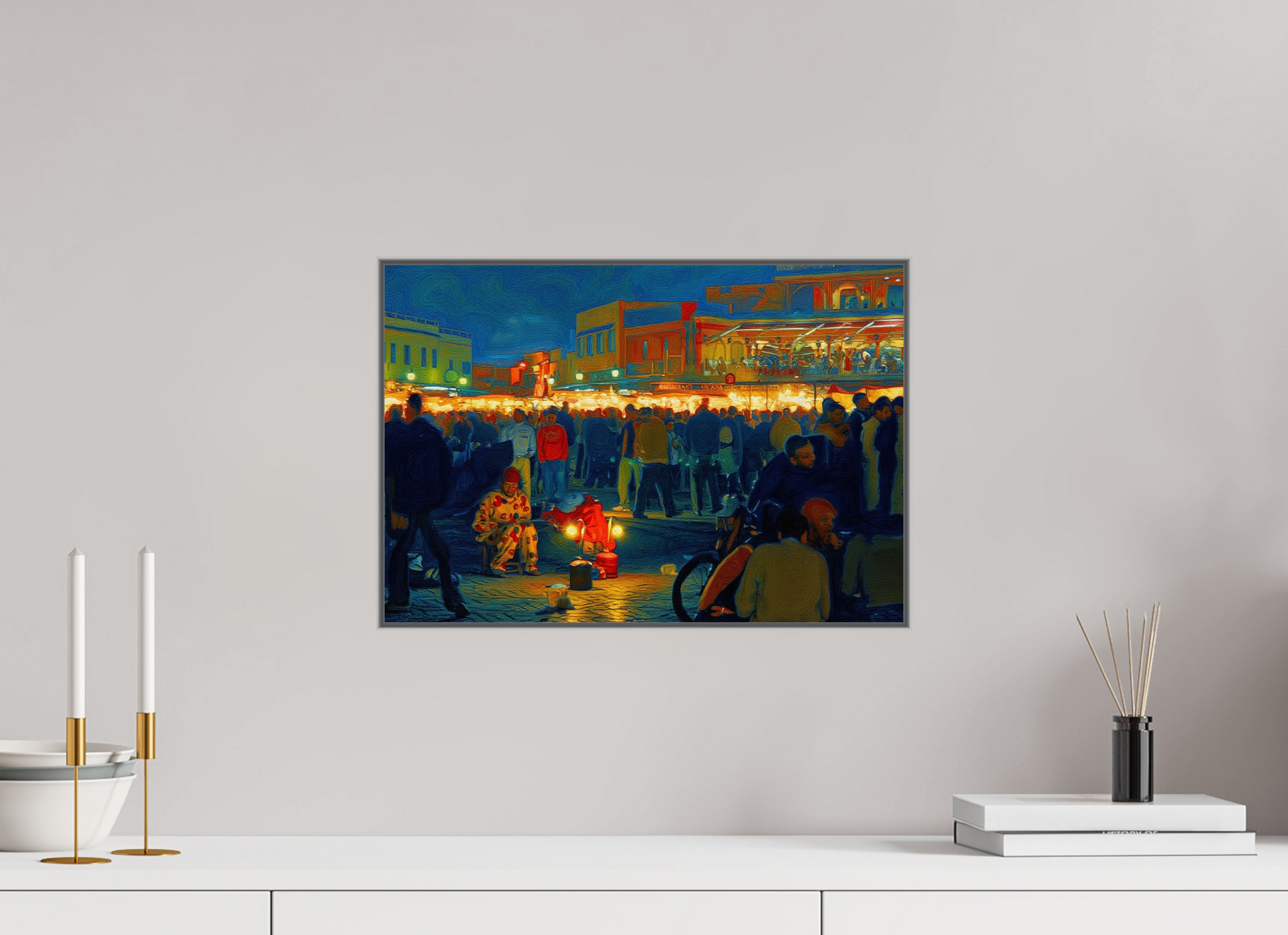 43,6 x 30 cm, Art Box 50 mm - Aluminium Rahmen - Foto-Abzug hinter Acrylglas - printed and designed by Whitewall Clown on Djeema el Fna Square Vol. 4 - Pop Art Design; Photo Art Print on Acrylic Glass, Art Box Frame Aluminium 50 mm