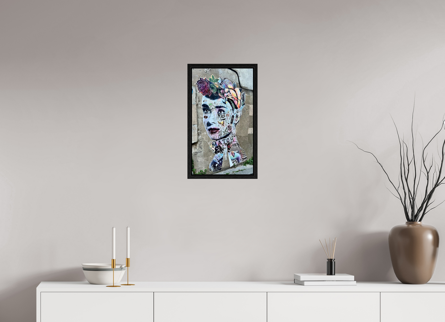 30 x 52,2 cm, Foto Print on Acrylic glass; Oak Wood Frame Basel 15 mm Free Lady from Montmartre - Street Pop Art Vol. 2 - Fine Art Photo Print under Acrylic Glass