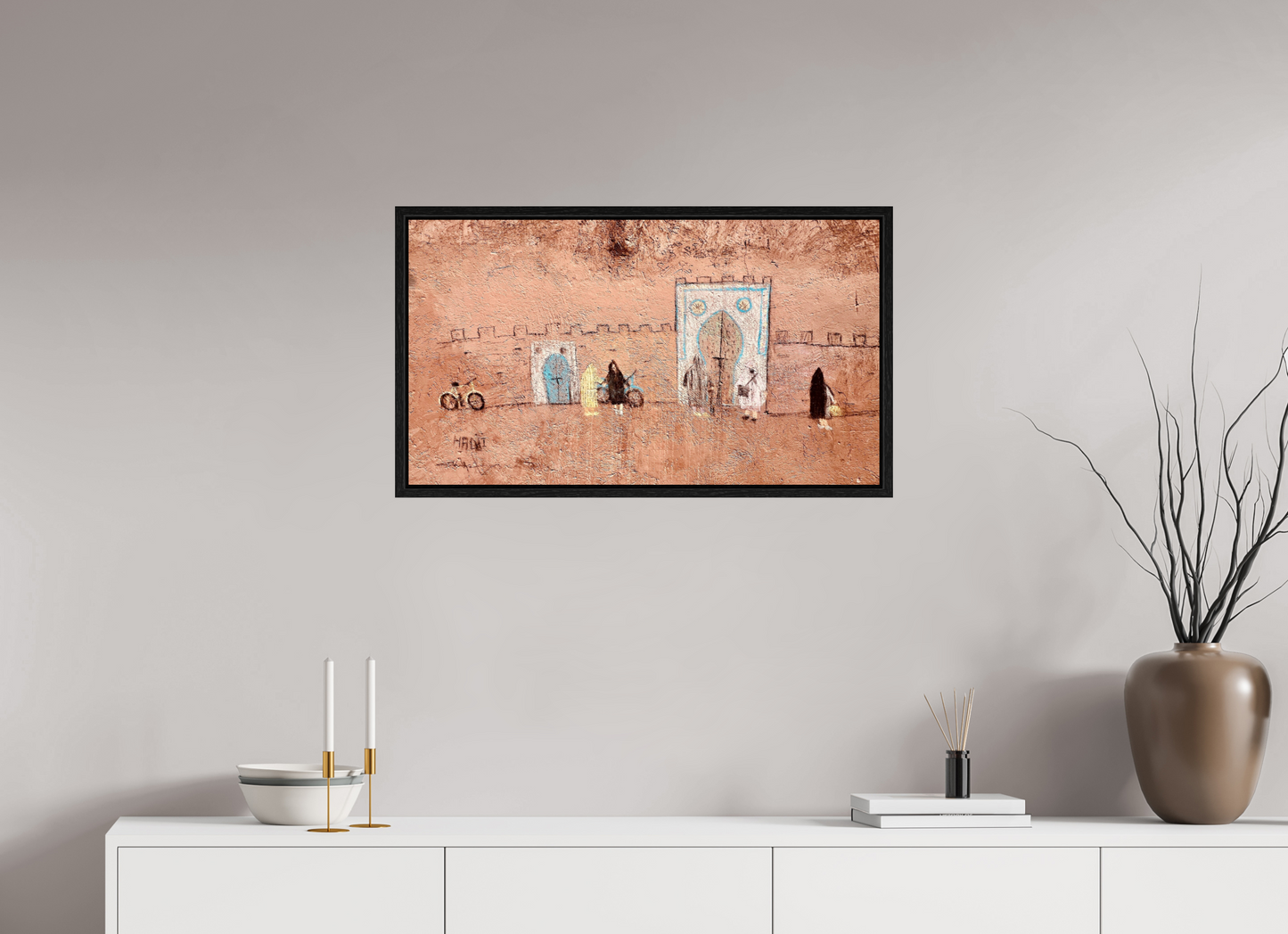 80 x 45 cm, Foto Print on Acrylic glass; Oak Wood Frame Basel 15 mm Life in the Medina Vol. 1 - Photo Art Print under Acrylic Glass