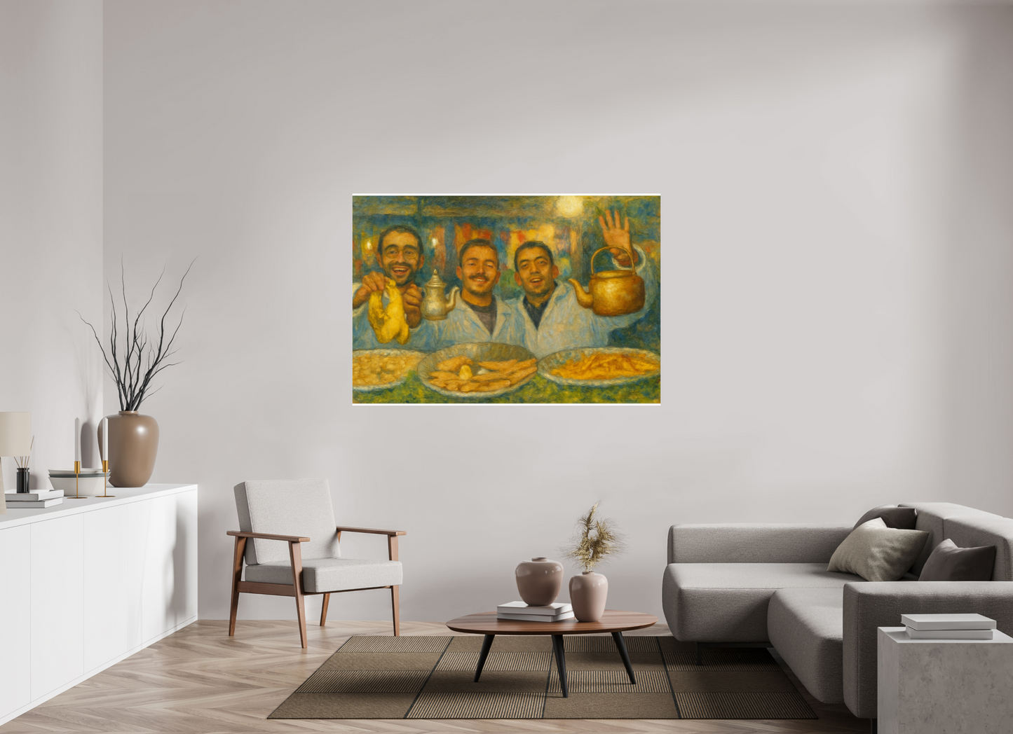 159,8 x 110 cm, Photo Print Under Acrylic Glass Oriental Food with Good Mood Vol.2 - Painted Design;  Photo Art Print under Acrylic Glass