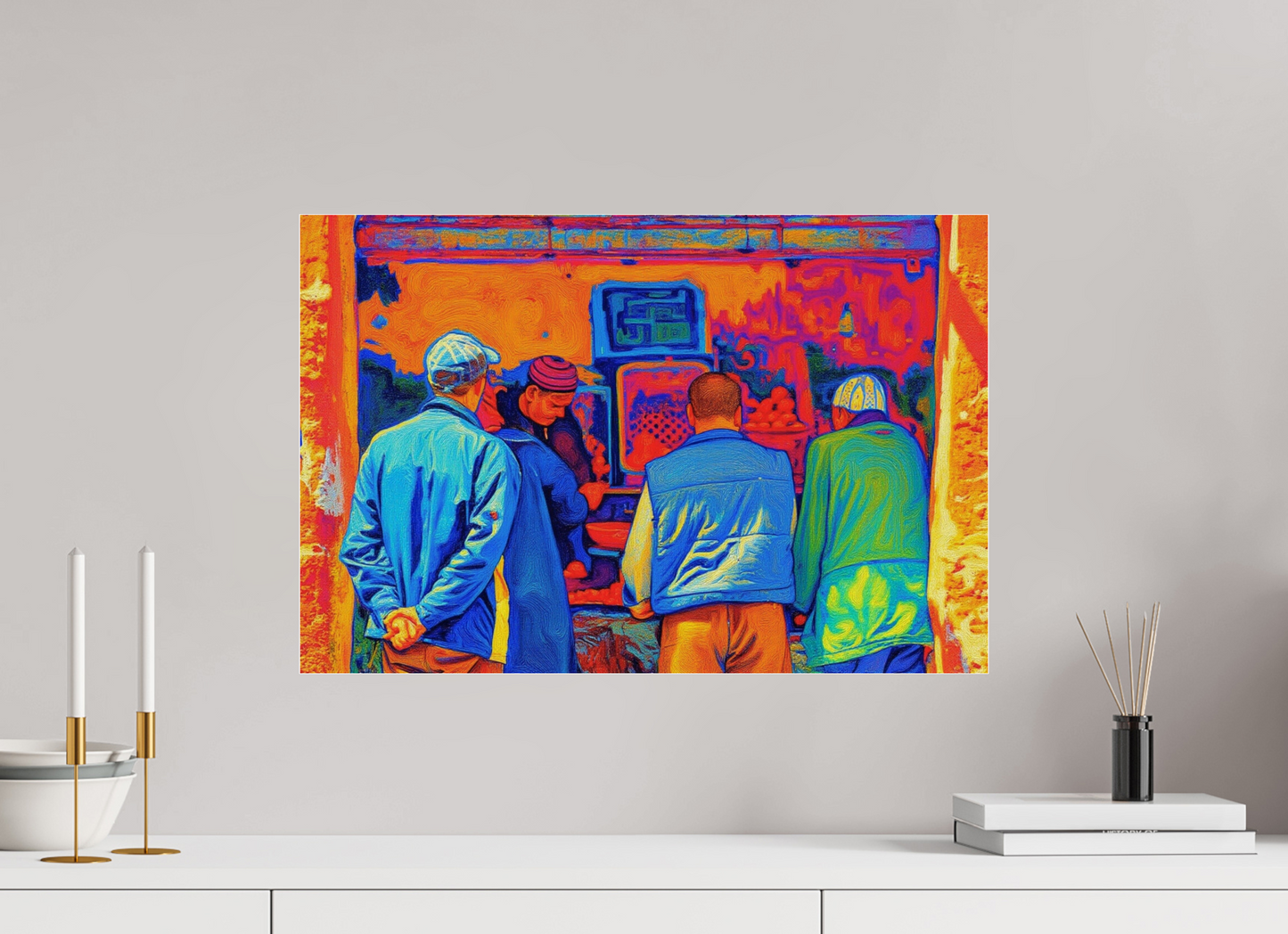 60 x 40 cm, Photo Print Under Acrylic Glass Small Berber Shop at Marrakech Medina Vol.3 - Pop Art Design; Photo Print on Acrylic Glass.