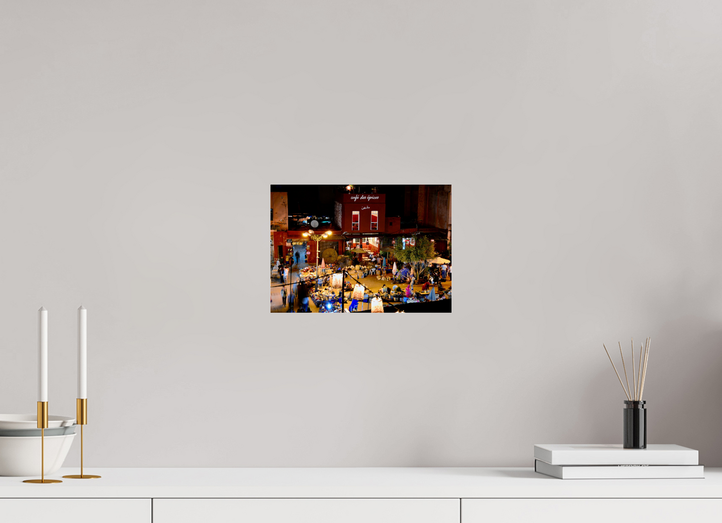 28,2 x 20 cm, Photo Print Under Acrylic Glass Place des Epices Marrakech at Night; Smalll, hidden market square in the Souks of Marrakech Medina, Fine Art Photo Print under Acrylic Glass