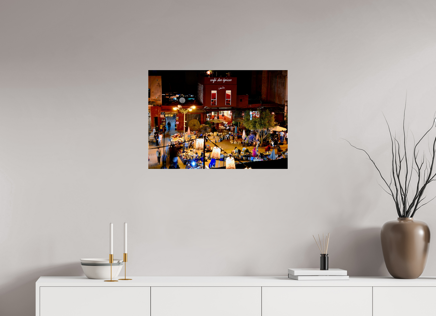70,5 x 50 cm, Photo Print Under Acrylic Glass Place des Epices Marrakech at Night; Smalll, hidden market square in the Souks of Marrakech Medina, Fine Art Photo Print under Acrylic Glass
