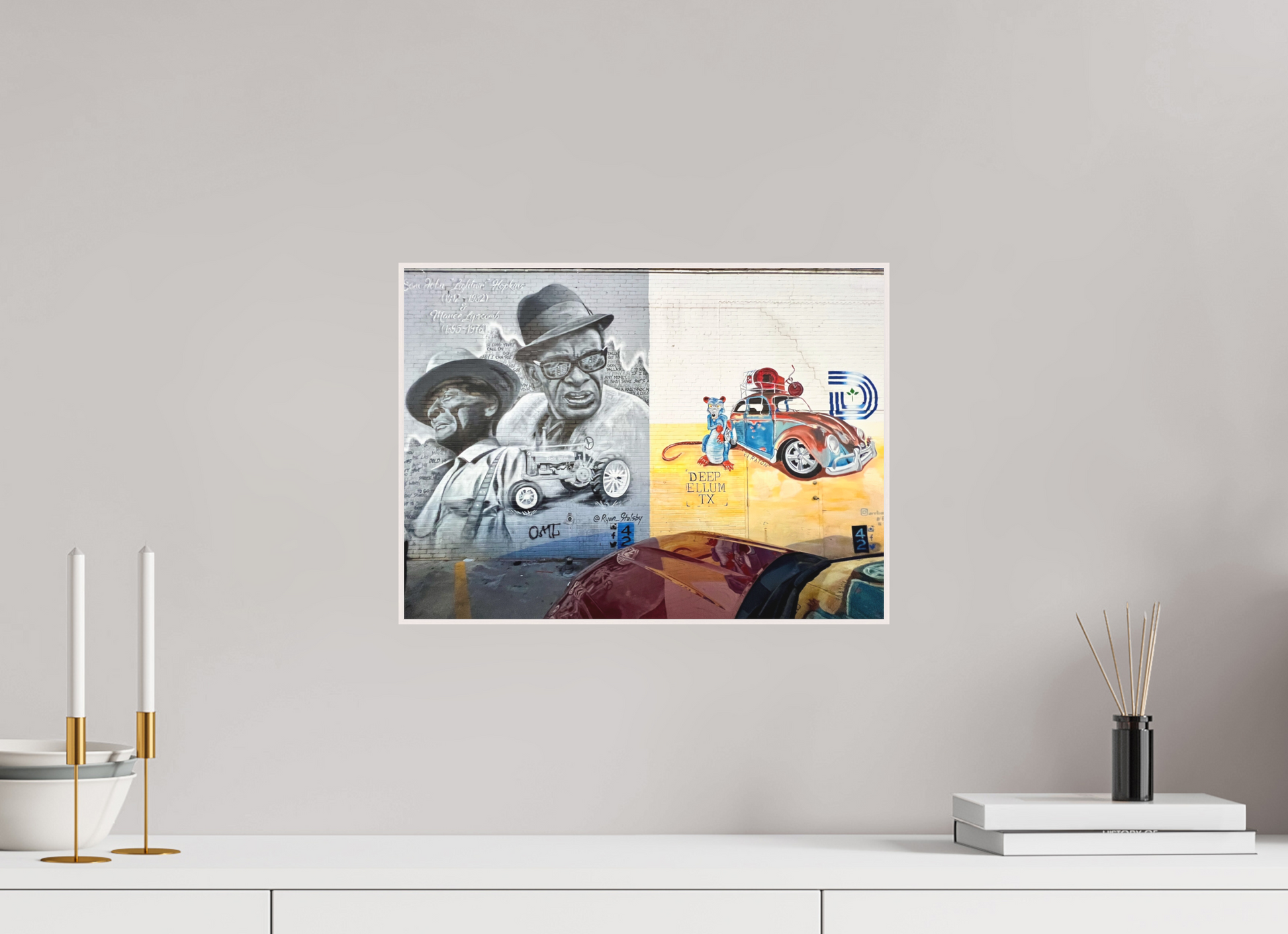 41 x 30 cm, Foto Abzug hinter Acrylglas Matt; Art Box aus Massivholz 4 mm Ahorn weiß Deep Ellum TX Street Art Vol. 1 - Collection "Graffiti Street Art meets Marrakech" - Photo Art print under Acrylic Glass;