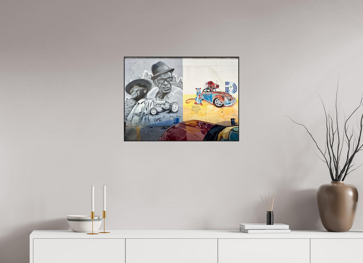 68,3 x 50 cm, Foto-Abzug hinter Acrylglas glänzend - ArtBox aus Massivholz 4 mm, Eiche schwarz Deep Ellum TX Street Art Vol. 1 - Collection "Graffiti Street Art meets Marrakech" - Photo Art print under Acrylic Glass;